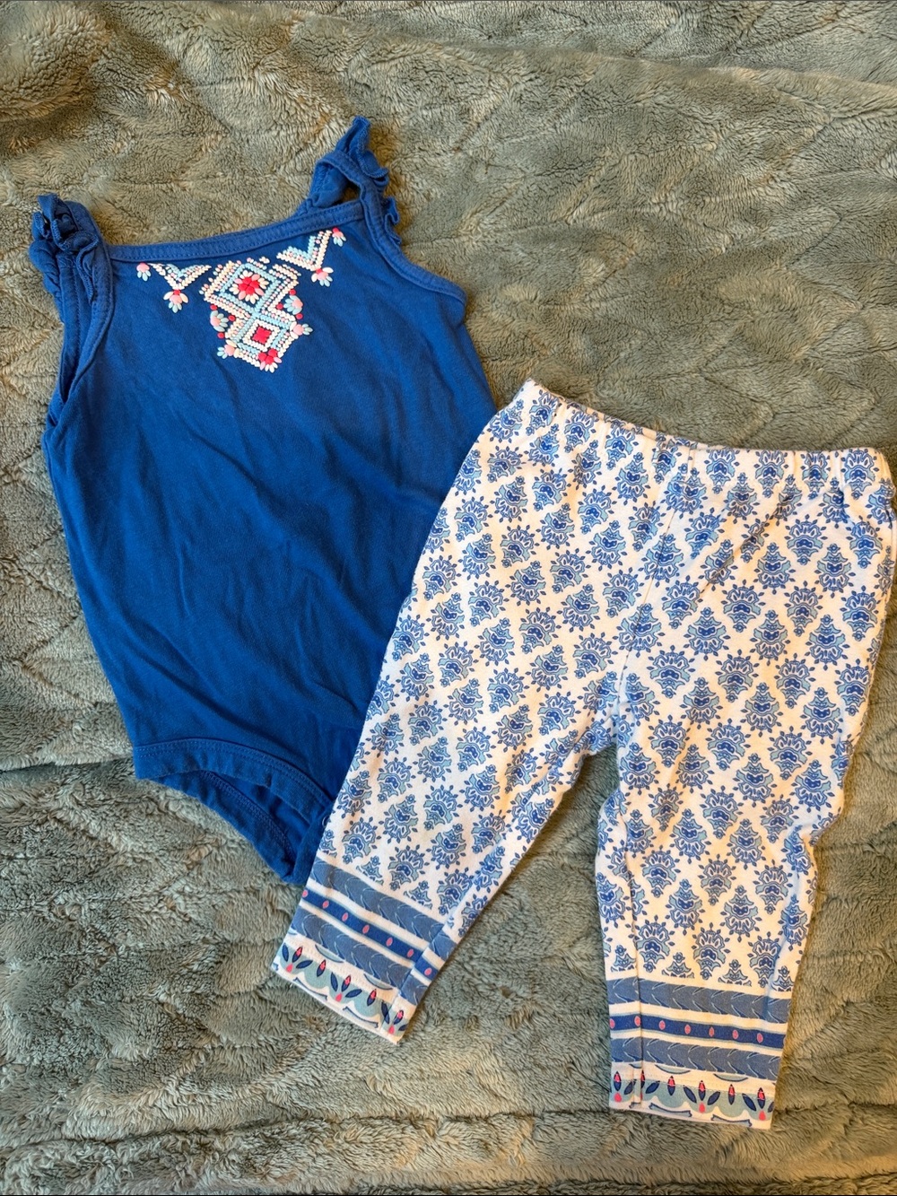 Carter's Royal Blue Tank Bodysuit with White and Blue Patterned Leggings